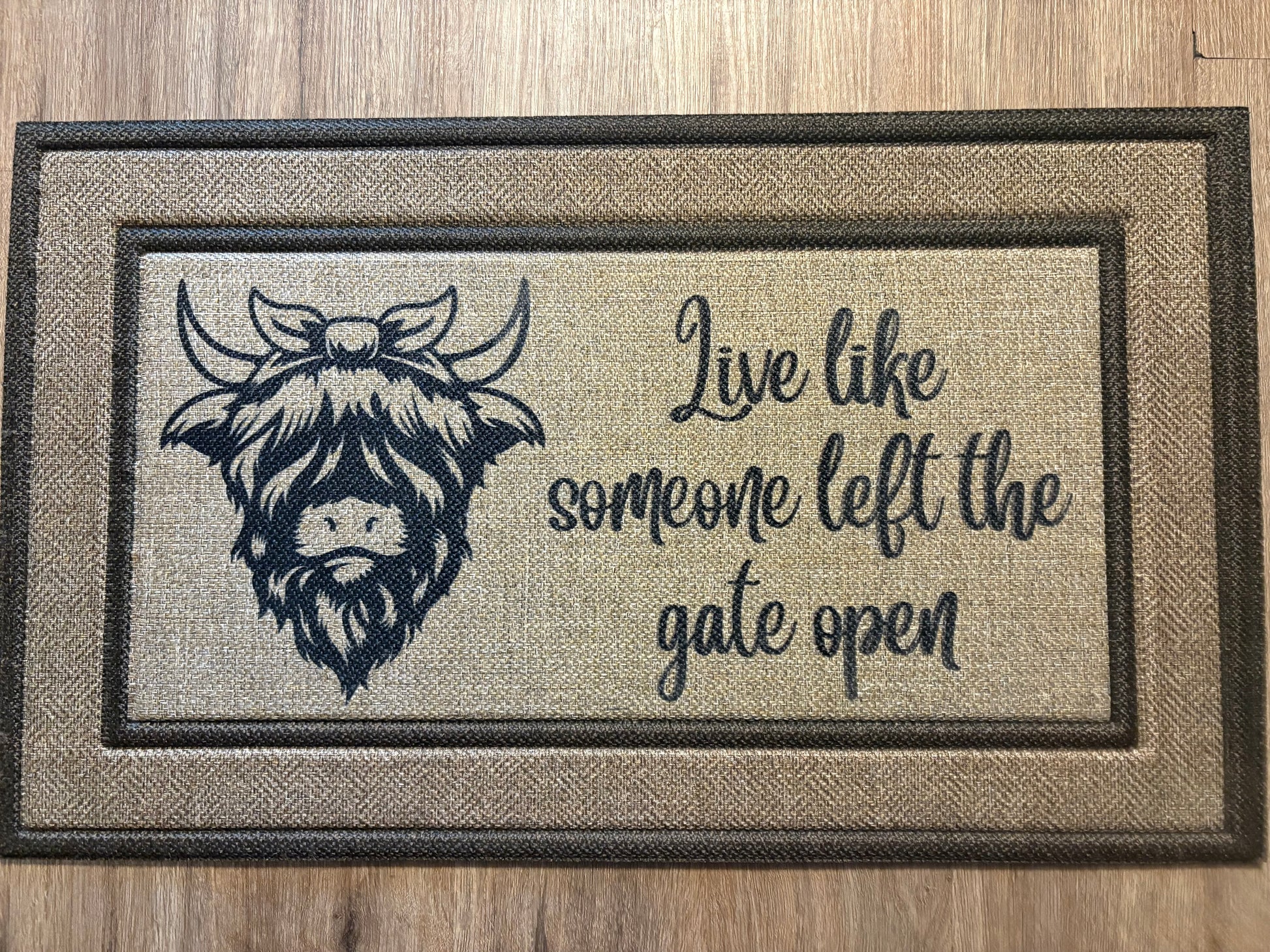 Highland Cow Gate Open Brown Doormat