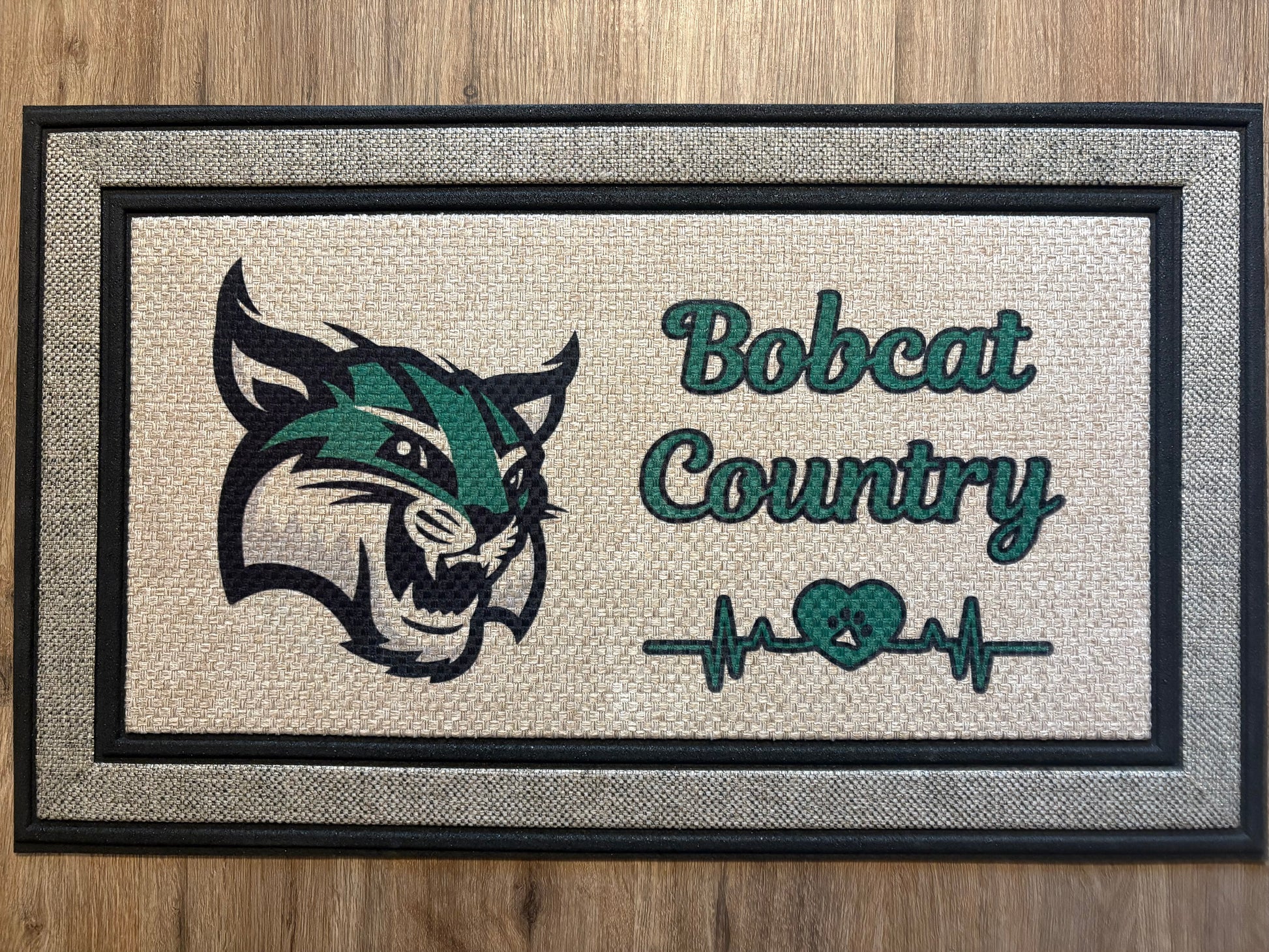 Green Bobcats Heartbeat Gray Doormat