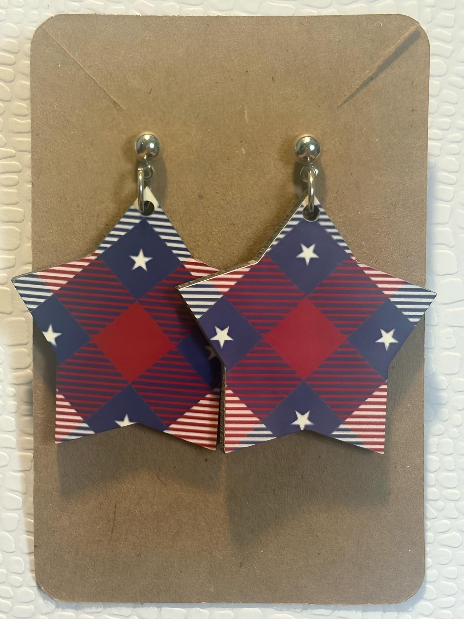Red White and Blue Plaid Earrings